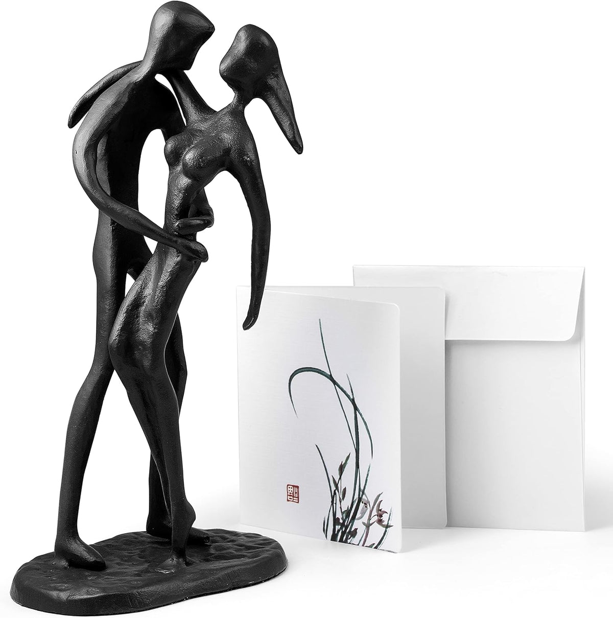 Iron Sculpture Romantic Couple Statue with Blank Greeting Card N5057