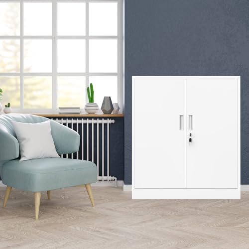Black Metal Storage Cabinet with Locking Doors and 2 Adjustable Shelves Y3749