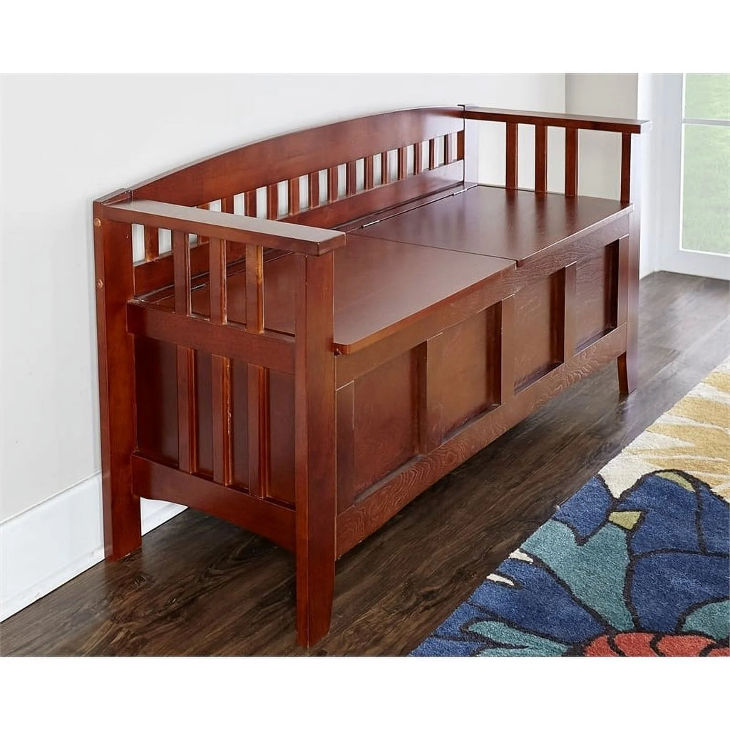 17" Split Seat Wood Storage Bench in Walnut Brown N673