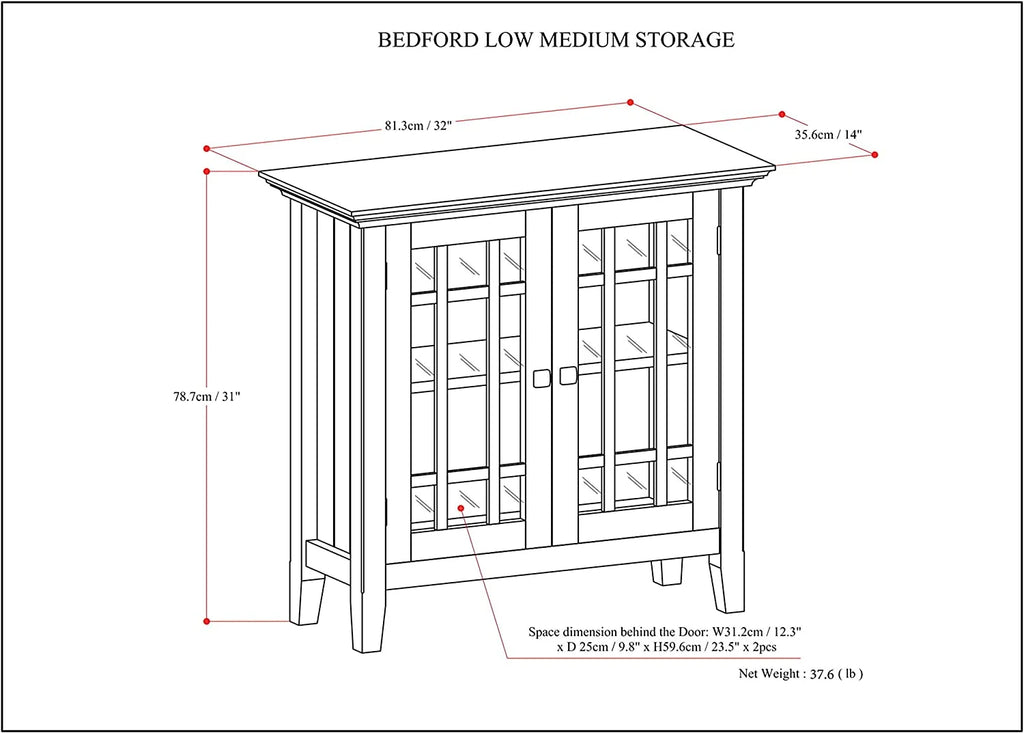 32 inch Wide Low Storage Media Cabinet with 2 Tempered Glass Doors S6334