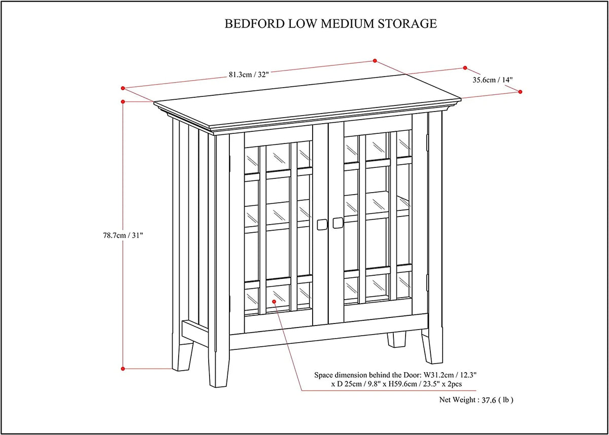 32 inch Wide Low Storage Media Cabinet with 2 Tempered Glass Doors S6334