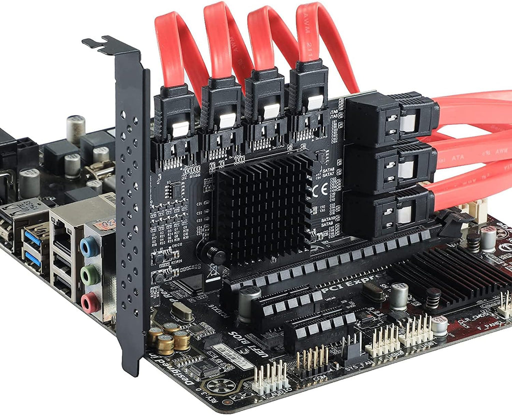 PCIE 4X SATA Card 10 Ports, 6 Gbps SATA 3.0 Controller PCIe Expansion Card, Non-Raid, with Low Profile Bracket and 10 SATA Cables U717