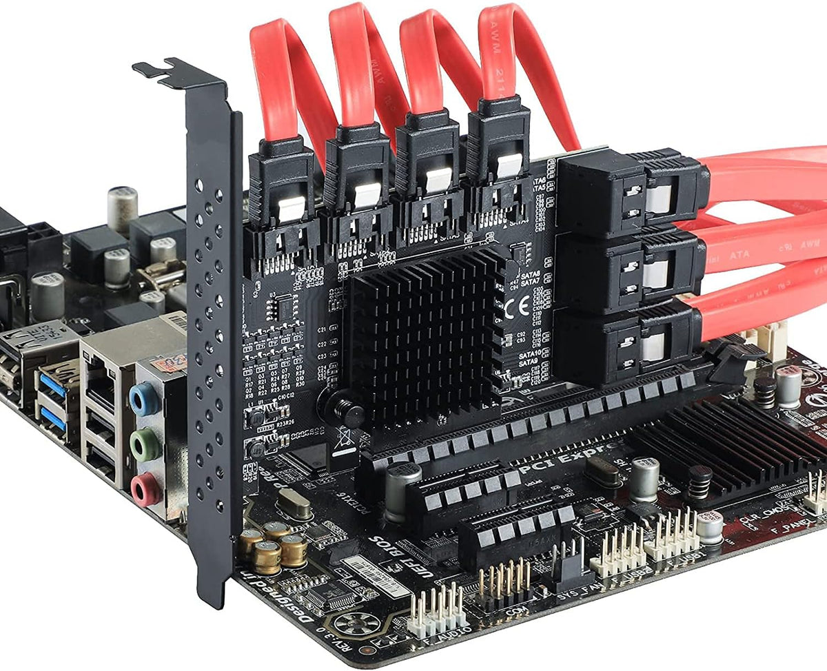 PCIE 4X SATA Card 10 Ports, 6 Gbps SATA 3.0 Controller PCIe Expansion Card, Non-Raid, with Low Profile Bracket and 10 SATA Cables U717