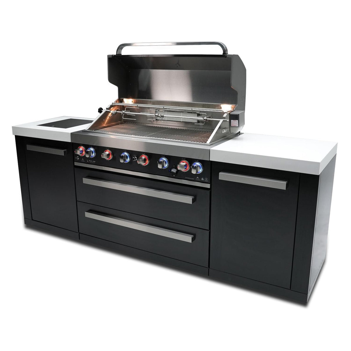 Black Stainless Steel Propane Gas Island Grill with Infrared Side Burner and Rotisserie Kit Z267