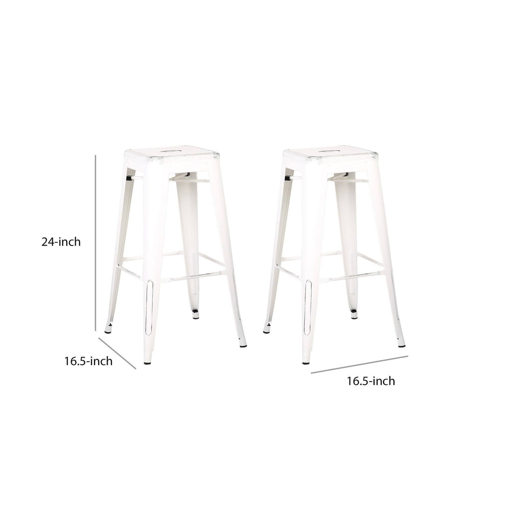 Square Wooden Counter Stool with Metal Legs Distressed White - Set of 2 Y58837