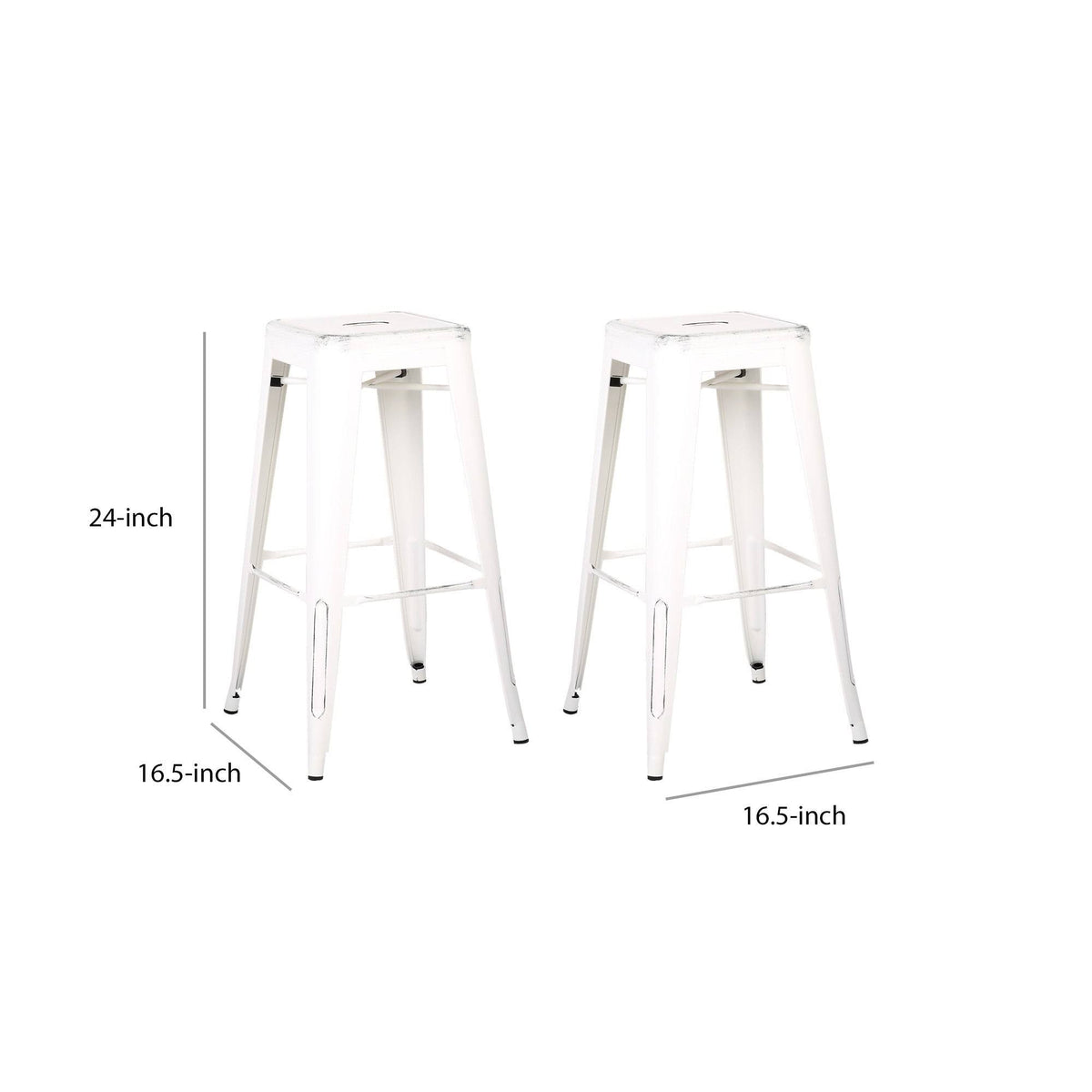 Square Wooden Counter Stool with Metal Legs Distressed White - Set of 2 Y58837