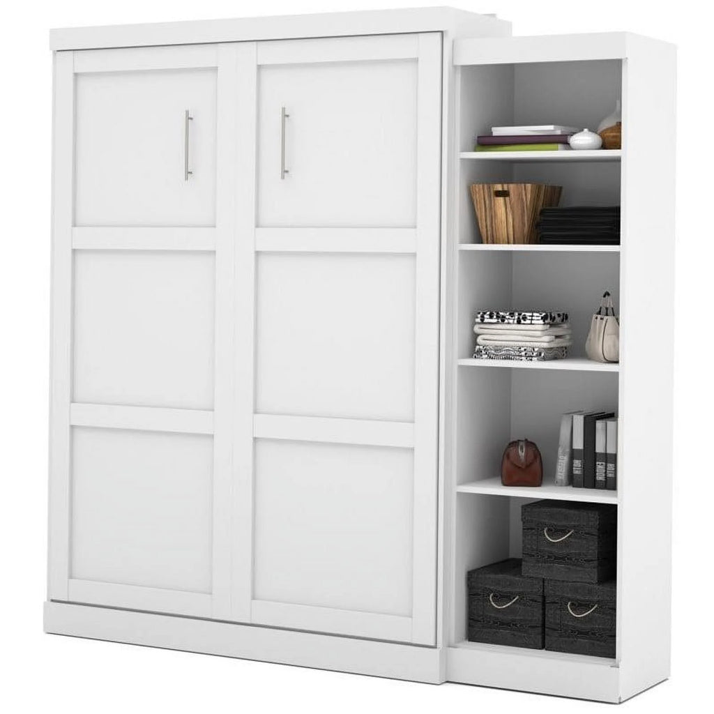 Queen Wall Bed with Storage in White V2562