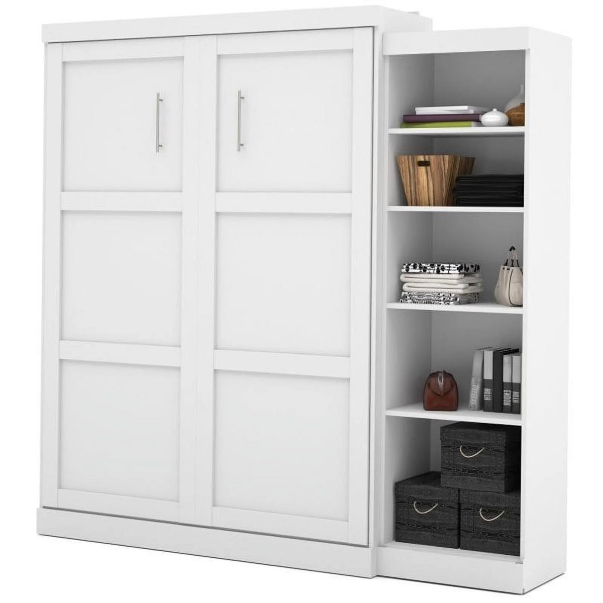 Queen Wall Bed with Storage in White V2562