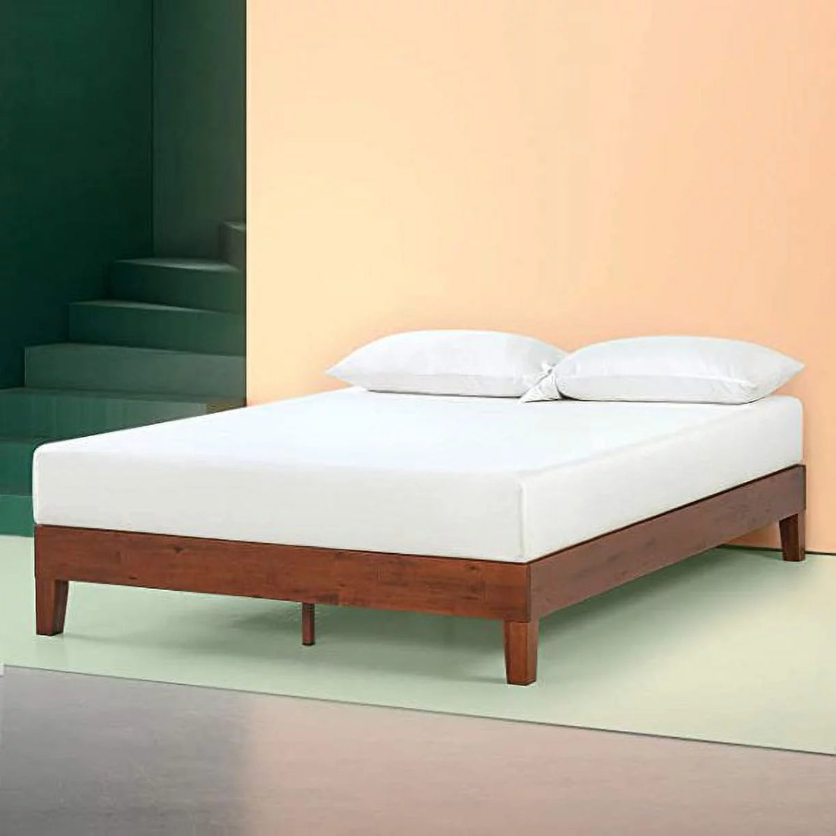 Antique Espresso Wood Platform Bed with Headboard Z23431