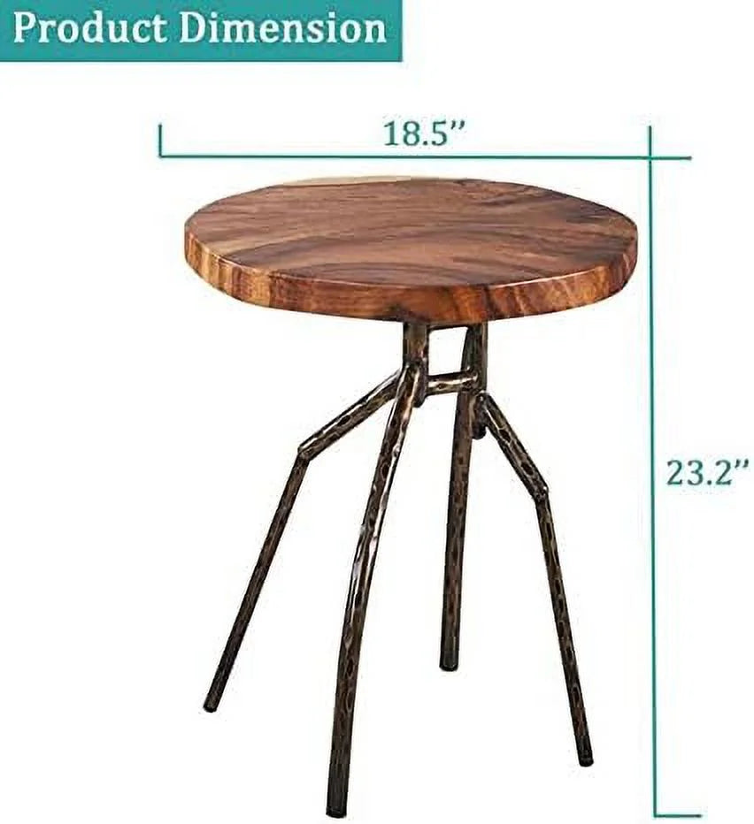 Solid Wood Round End Table with Metal Leg R151