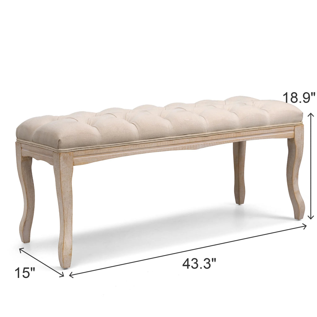 Beige Upholstered Wood Bed Bench U249003