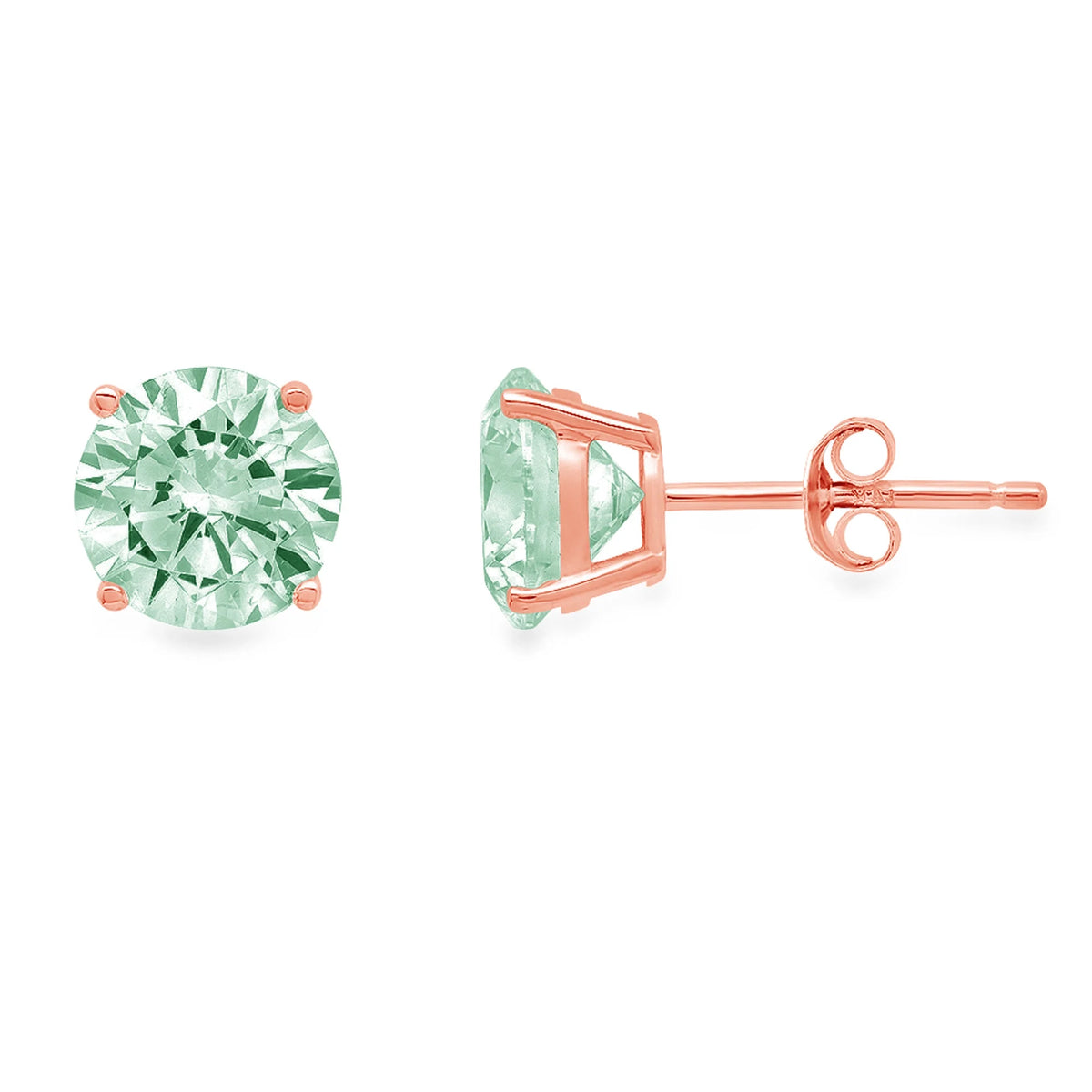 0.2 ct Solitaire Studs Green Simulated Diamond Solid 18K Rose Gold Earrings O5997