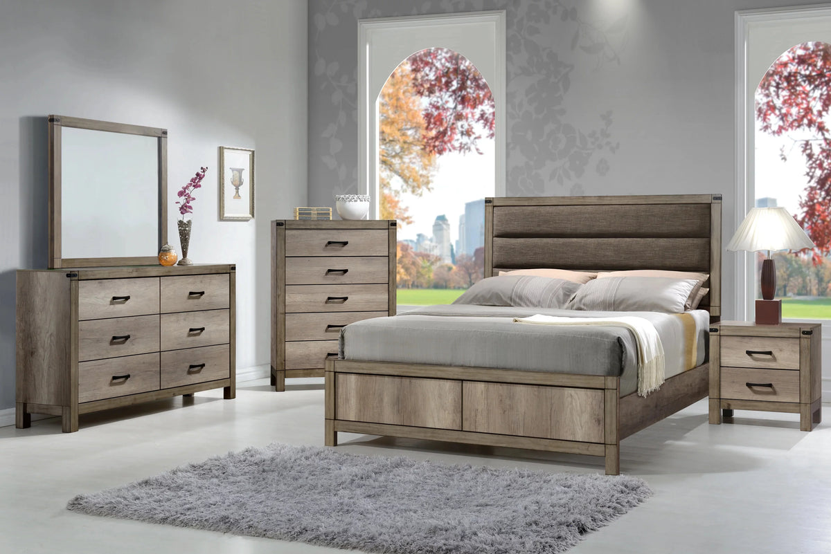 Light Grey Wood Finish King Size 6pc Bedroom Set V6879