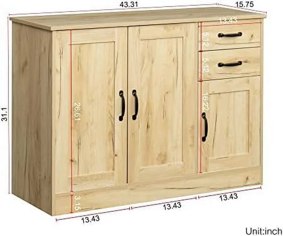 Wood Buffet Sideboard Cabinet with Adjustable Shelves S18352