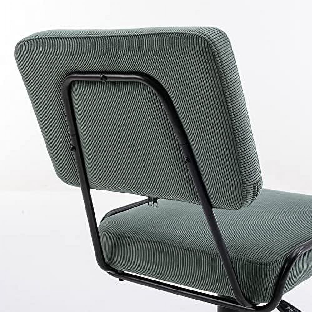 Corduroy Low Desk Chair Adjustable Height Armless Swivel Rolling Chair with Wheels White V910