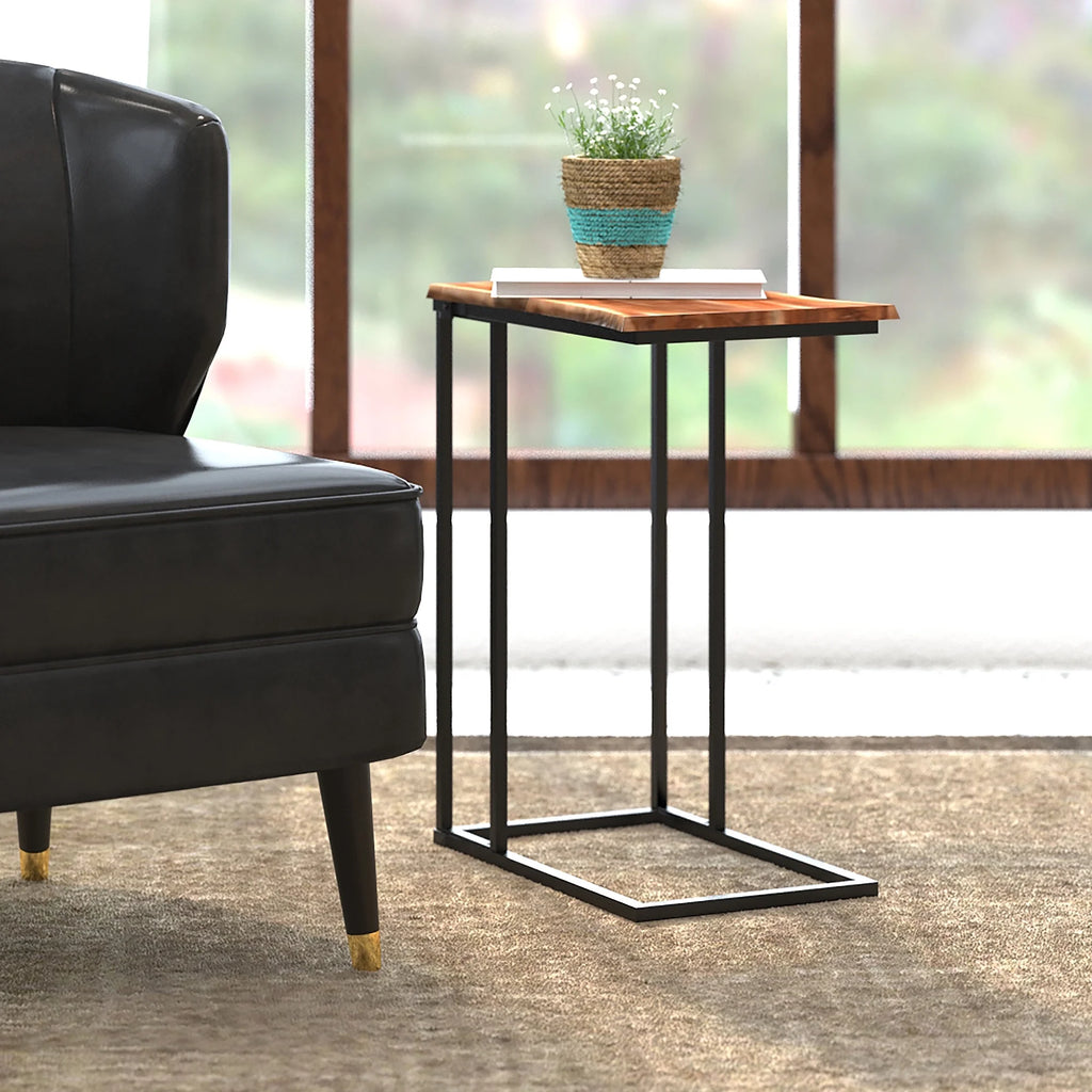 Natural Brown and Black Accent Table Q67232