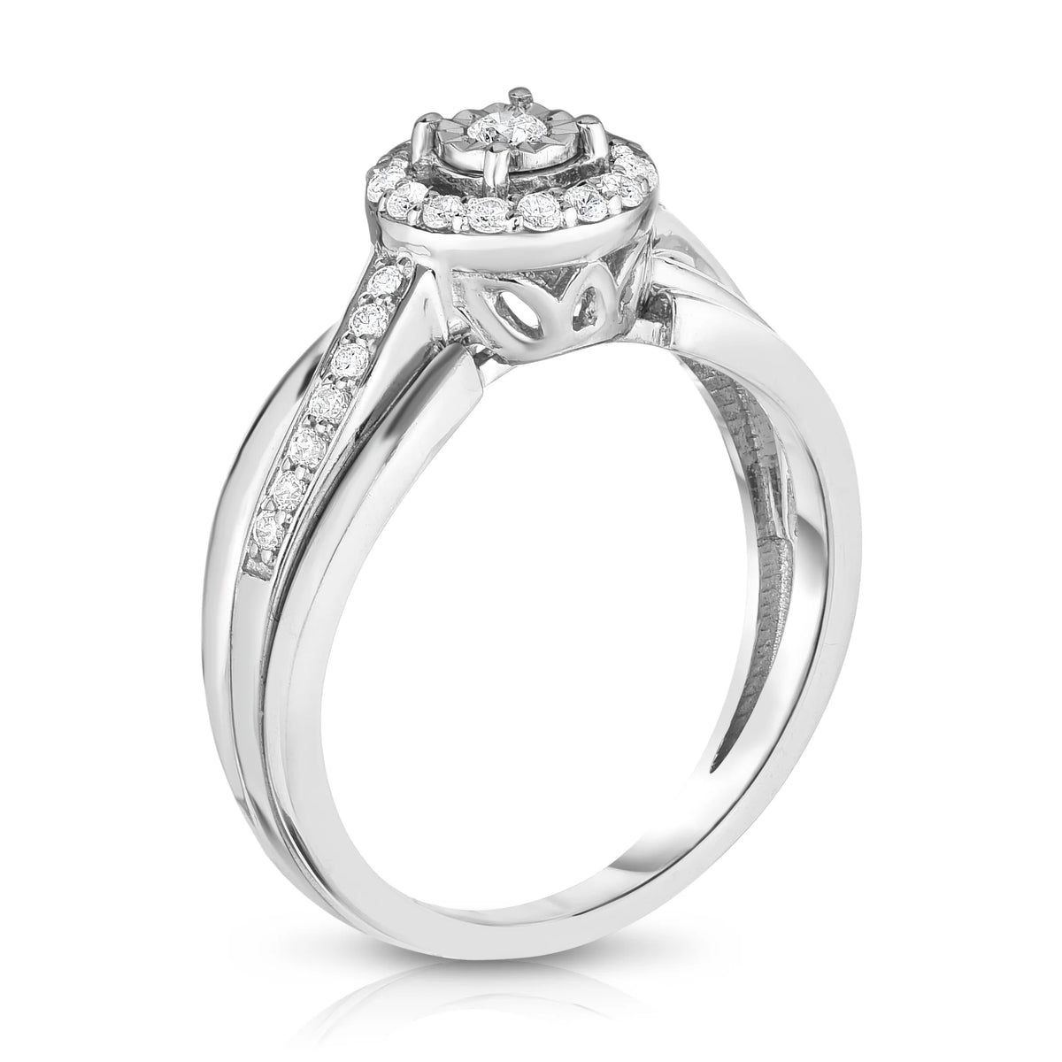 1/4 Cttw Diamond Halo Engagement Ring Set in Rhodium Plated Sterling Silver Size 7 J556466