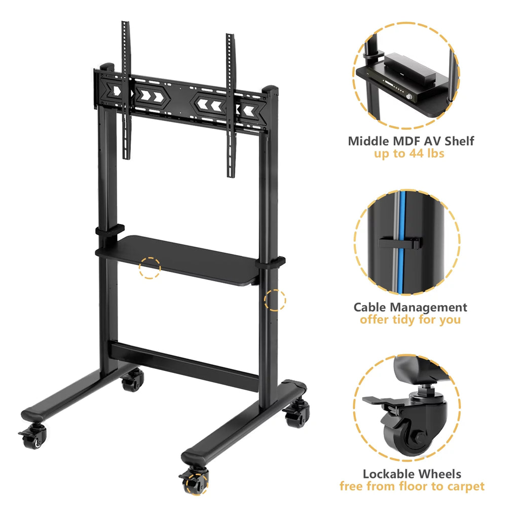 Black Rolling Mobile TV Stand for 55 to 90 inch Flat Screen TVs F86819