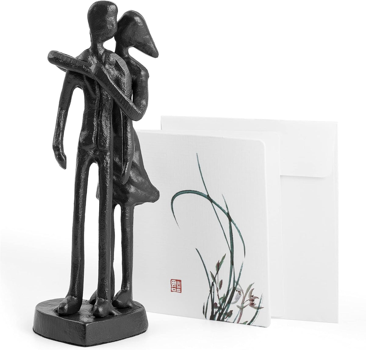 Iron Sculpture Romantic Couple Statue with Blank Greeting Card N5057