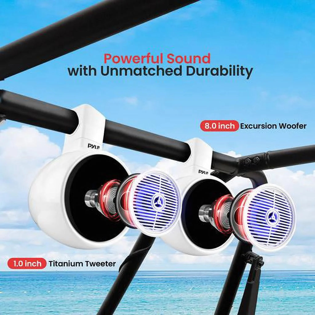 White 8” 300W 2-Way Marine Wakeboard Tower Speaker with LED Light and Brackets Z70972