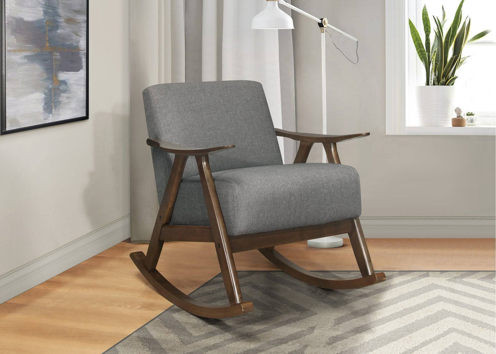 Textured Fabric Rocking Chair in Dark Walnut/Gray B963841