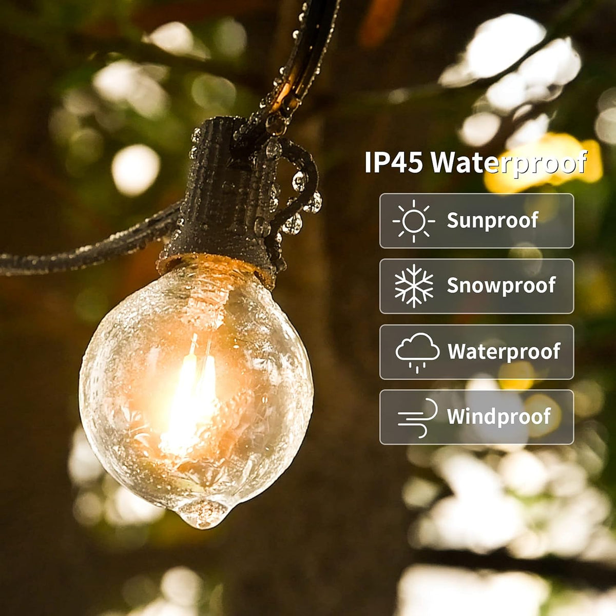 100ft 62 Dimmable G40 LED Clear Bulbs Waterproof Globe String Lights H8738