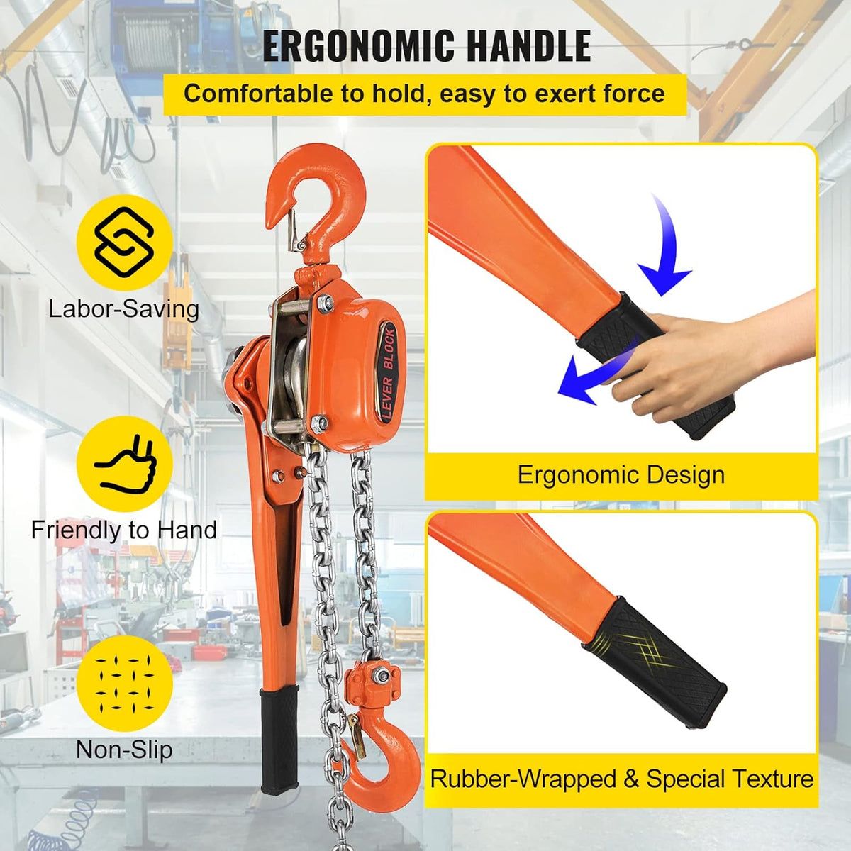 1.5Ton 3300lbs Capacity Ratchet Puller with 10FT Lifting Height, Heavy Duty Steel Hooks A278226