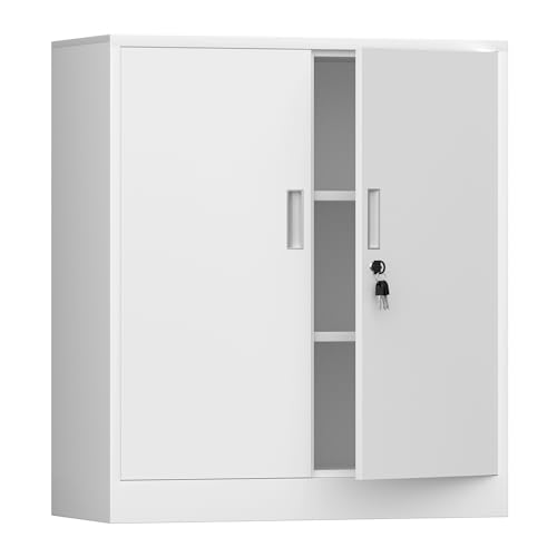Black Metal Storage Cabinet with Locking Doors and 2 Adjustable Shelves Y3749