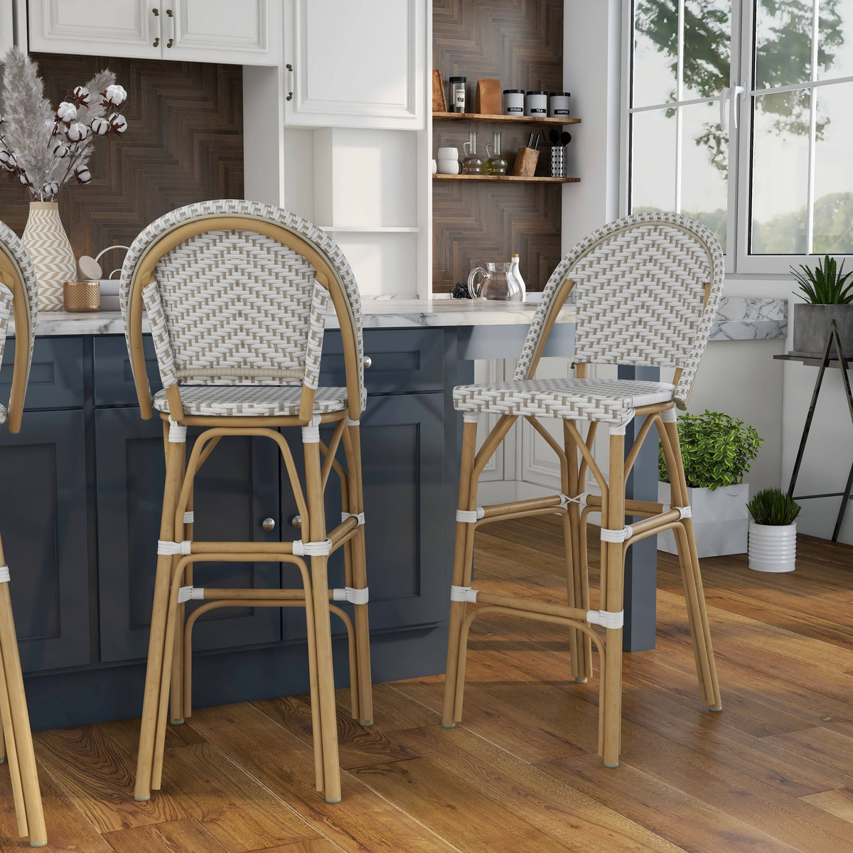 Natural Tone Patio Bar Chairs (Set of 2) L1004