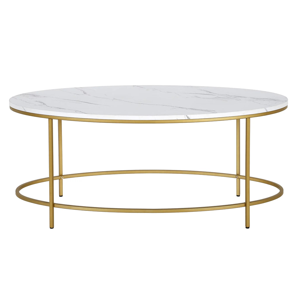 42" Wide Oval Coffee Table with Faux Marble Top E200781