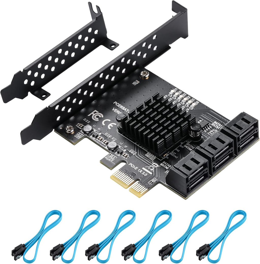 PCIE 4X SATA Card 10 Ports, 6 Gbps SATA 3.0 Controller PCIe Expansion Card, Non-Raid, with Low Profile Bracket and 10 SATA Cables U717