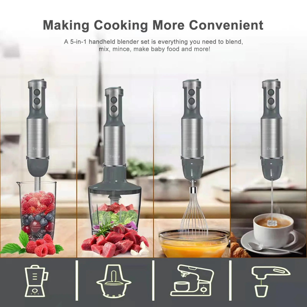 5-in-1 Hand Blender with Adjustable Speeds I800