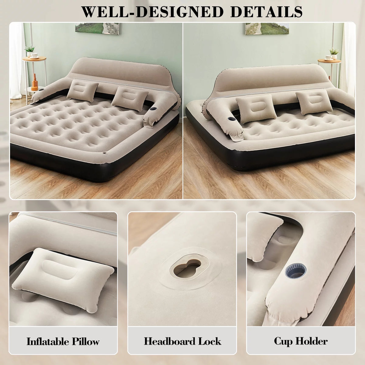 King Size Inflatable Air Mattress with Headboard S586670