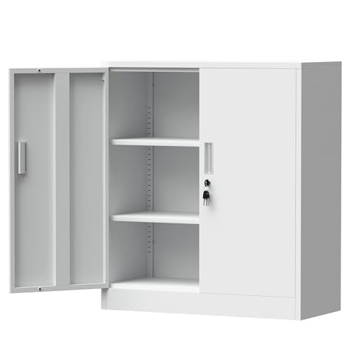 Black Metal Storage Cabinet with Locking Doors and 2 Adjustable Shelves Y3749