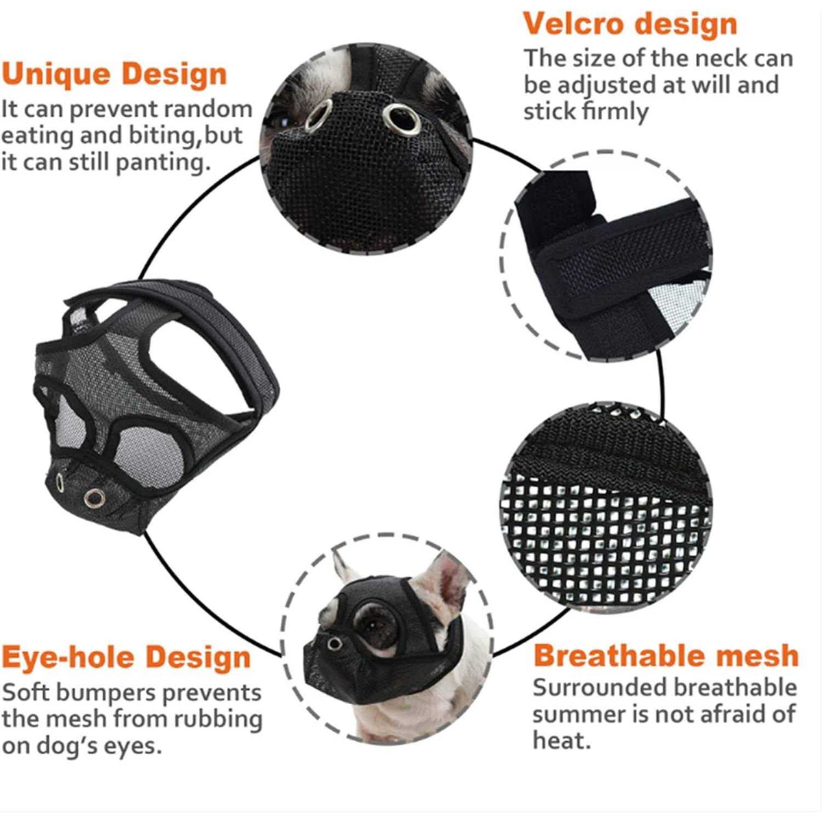 Short Snout Adjustable Breathable Mesh Dog Muzzle C4421