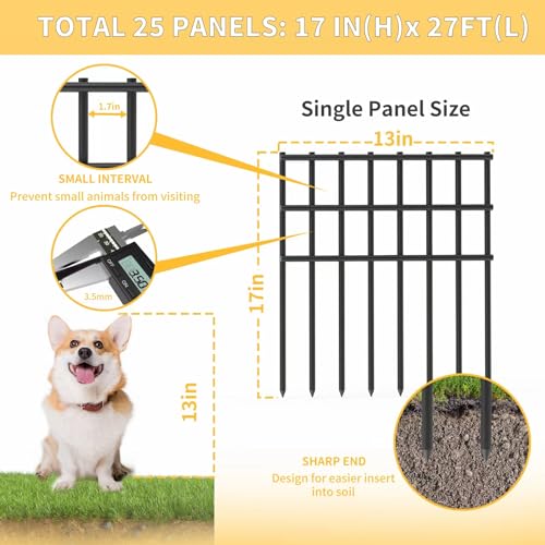 25 Pack 17in No Dig Rustproof Metal Garden Fence H190702