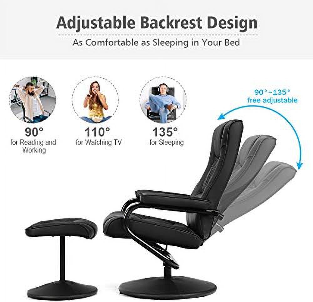 Black PU Leather Swivel Recliner Chair with Footrest Ottoman Set O12383