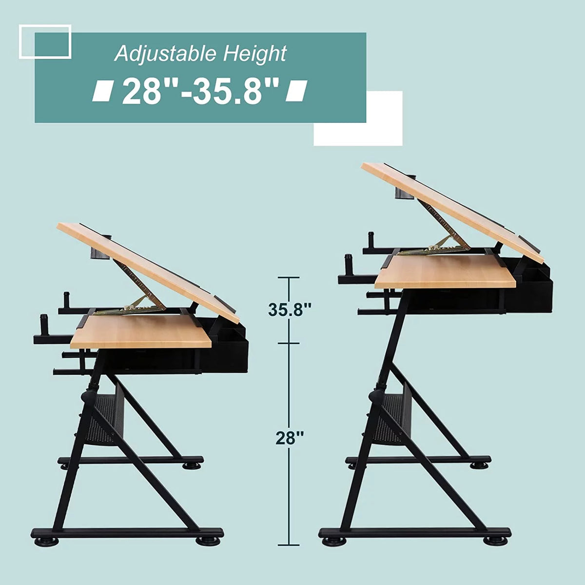 Height Adjustable Drafting Table with Stool and Storage Drawer A897240