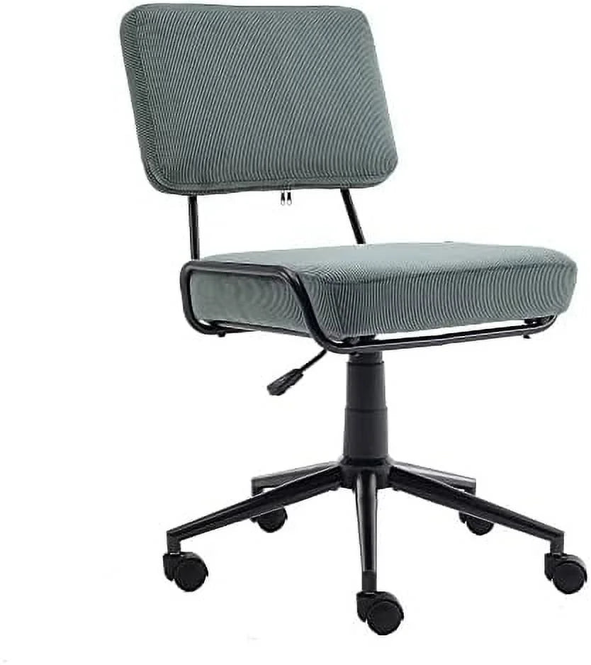 Corduroy Low Desk Chair Adjustable Height Armless Swivel Rolling Chair with Wheels White V910