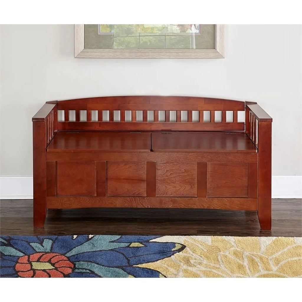 17" Split Seat Wood Storage Bench in Walnut Brown N673