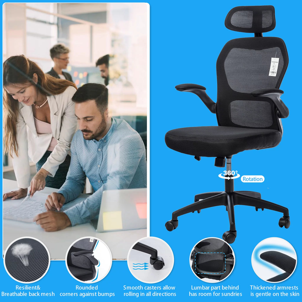 Black Ergonomic Office Chair with Lumbar Support W3417