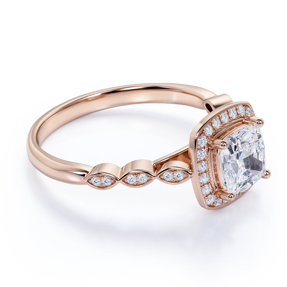 10K Rose Gold Vintage Halo Engagement Ring O421