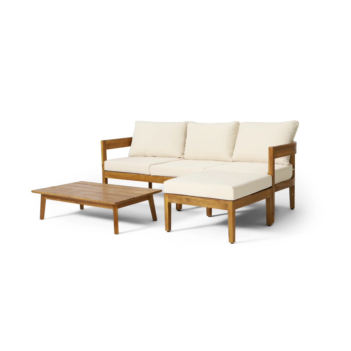 Beige Acacia Wood 3 Seater Sofa Chat Set with Ottoman K513673