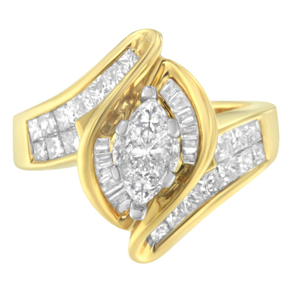 14K Yellow Gold Diamond Marquise Shaped Ring P4564