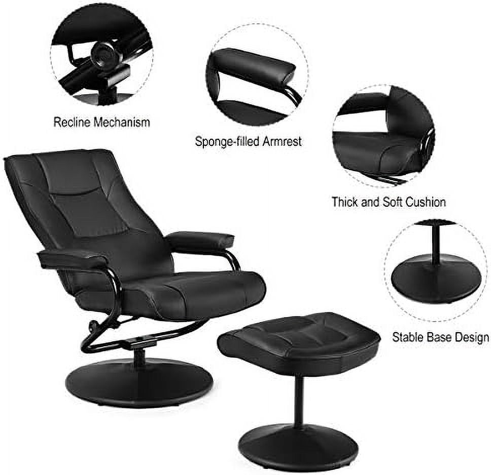 Black PU Leather Swivel Recliner Chair with Footrest Ottoman Set O12383