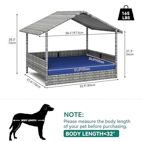 Large Wicker Dog House with Cushion and Canopy S611532