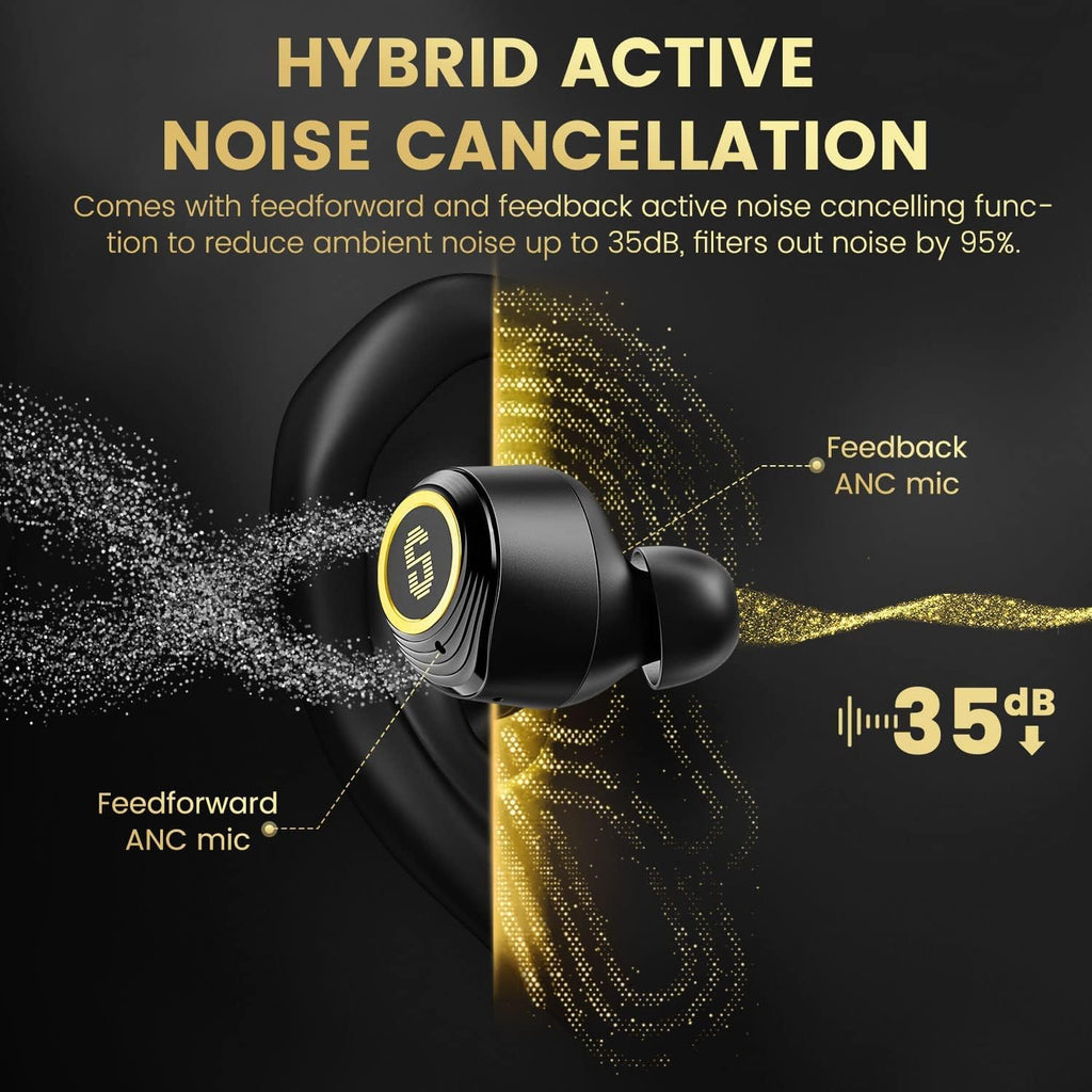 Hybrid Active Noise Cancelling Earbuds, Wireless Bluetooth 5.2 Earphones with ANC Transparent Mode, 4 Mics, 30H Play Time, IPX5 Waterproof T6321