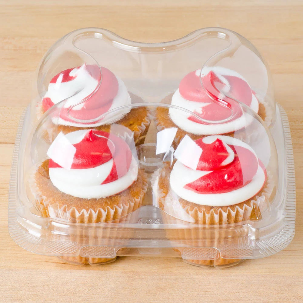 4 Compartment Clear Hinged High Dome Cupcake Container V701