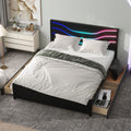 Queen Size Platform Bed with LED Light and 4 Storage Drawers E89704