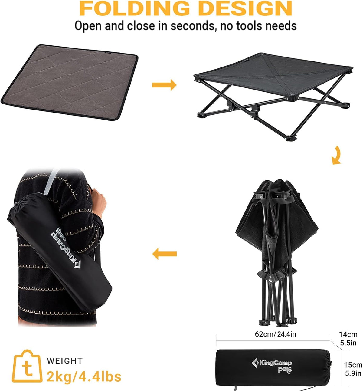 Elevated Folding Dog Cot with Washable Sleeping Mattress and Carrying Bag C6038